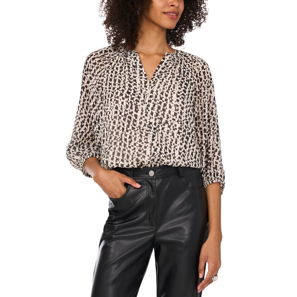 Vince Camuto Women's Printed 3/4 Sleeve Split-Neck Button Top Multi Size M 2212